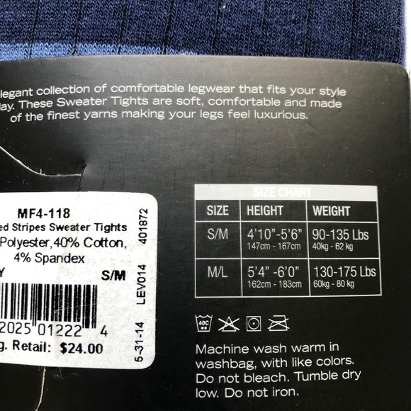 MeMoi Navy, Blue, Grey Striped Cotton Sweater Tights - Picture 2 of 4